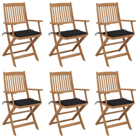 vidaXL Sillas de jardín plegables 6 uds y cojines madera maciza acacia
