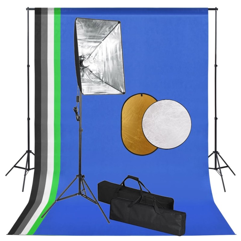 vidaXL Kit de estudio fotográfico con luces softbox fondo y reflector vidaXL Kit de estudio fotográfico con luces softbox fondo y reflector