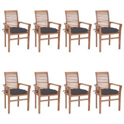 vidaXL Sillas de comedor 8 uds teca maciza con cojines gris antracita