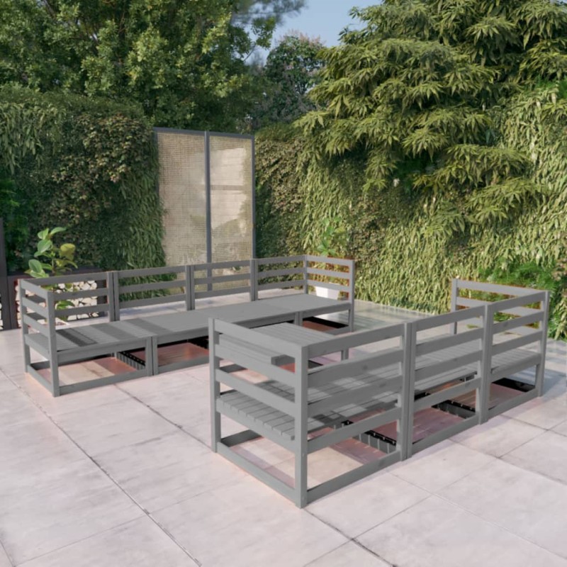 vidaXL Muebles de jardín 8 piezas gris madera maciza de pino vidaXL Muebles de jardín 8 piezas gris madera maciza de pino