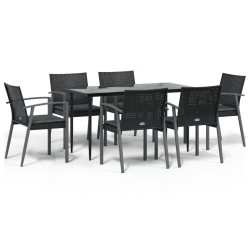 vidaXL Juego comedor jardín 7 piezas y cojines ratán sintético y acero