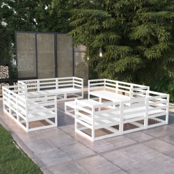 vidaXL Set de salón de jardín de 13 pzas blanco madera maciza de pino