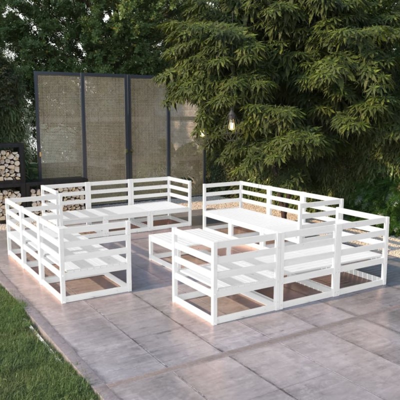 vidaXL Set de salón de jardín de 13 pzas blanco madera maciza de pino vidaXL Set de salón de jardín de 13 pzas blanco madera maciza de pino