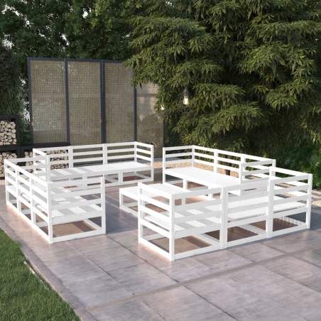vidaXL Set de salón de jardín de 13 pzas blanco madera maciza de pino