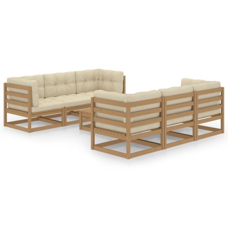 vidaXL Muebles de jardín 7 piezas con cojines de madera de pino maciza