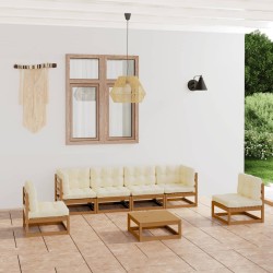 vidaXL Juego de muebles de jardín 7 pzas y cojines madera pino maciza