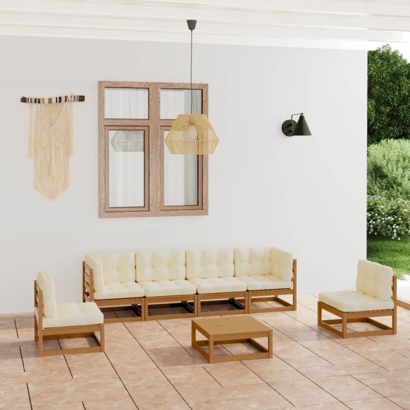 vidaXL Juego de muebles de jardín 7 pzas y cojines madera pino maciza vidaXL Juego de muebles de jardín 7 pzas y cojines madera pino maciza