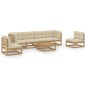 vidaXL Juego de muebles de jardín 7 pzas y cojines madera pino maciza vidaXL Juego de muebles de jardín 7 pzas y cojines madera pino maciza