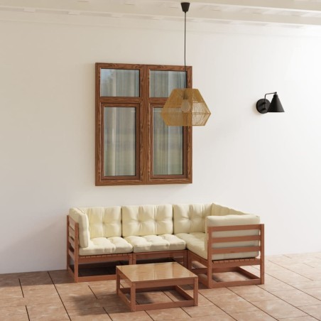 vidaXL Juego de muebles de jardín 5 pzas y cojines madera pino maciza