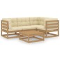 vidaXL Juego de muebles de jardín 5 pzas y cojines madera pino maciza