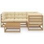 vidaXL Juego de muebles de jardín 5 pzas y cojines madera pino maciza