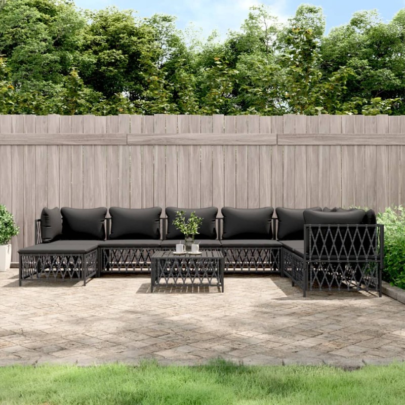 vidaXL Juego de muebles de jardín 9 pzas con cojines acero antracita vidaXL Juego de muebles de jardín 9 pzas con cojines acero antracita