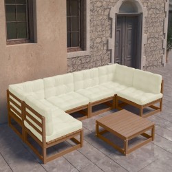 vidaXL Set de muebles de jardín 7 pzs cojines madera pino marrón miel