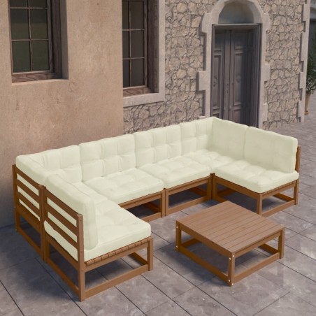 vidaXL Set de muebles de jardín 7 pzs cojines madera pino marrón miel