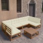 vidaXL Set de muebles de jardín 7 pzs cojines madera pino marrón miel vidaXL Set de muebles de jardín 7 pzs cojines madera pino marrón miel
