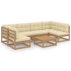 vidaXL Set de muebles de jardín 7 pzs cojines madera pino marrón miel