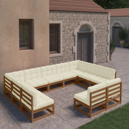 vidaXL Set de muebles de jardín 11 pzs cojines madera pino marrón miel