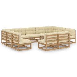 vidaXL Set de muebles de jardín 11 pzs cojines madera pino marrón miel