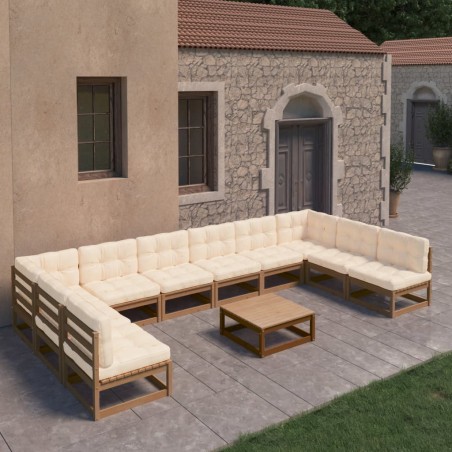 vidaXL Set de muebles de jardín 11 pzs cojines madera pino marrón miel