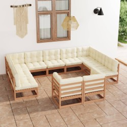 vidaXL Set de muebles de jardín 11 pzs cojines madera pino marrón miel