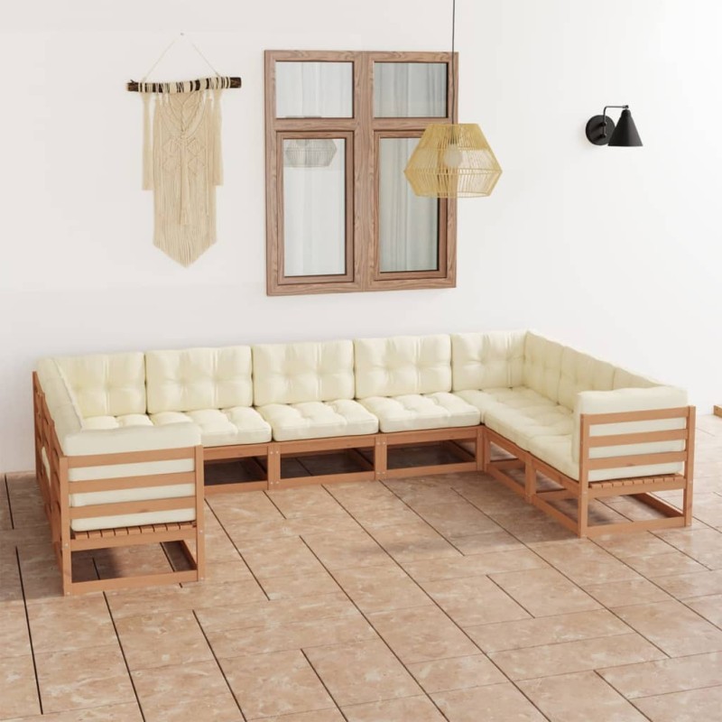vidaXL Set de muebles de jardín 9 pzs cojines madera pino marrón miel vidaXL Set de muebles de jardín 9 pzs cojines madera pino marrón miel