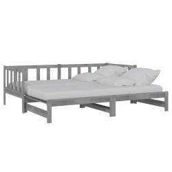 vidaXL Sofá cama extraíble madera maciza de pino gris 2x(90x200) cm