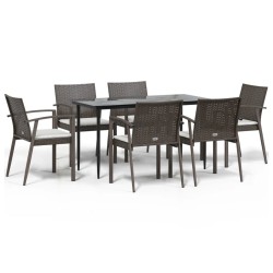 vidaXL Juego comedor jardín 7 piezas y cojines ratán sintético y acero