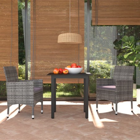 vidaXL Juego muebles jardín 3 pzas con cojines ratán sintético gris