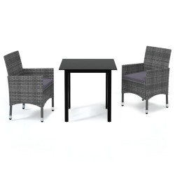 vidaXL Juego muebles jardín 3 pzas con cojines ratán sintético gris