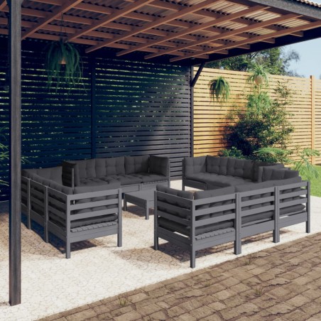 vidaXL Muebles de jardín 13 pzas con cojines antracita madera de pino