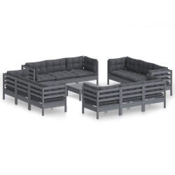 vidaXL Muebles de jardín 13 pzas con cojines antracita madera de pino