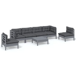 vidaXL Juego de muebles de jardín 7 pzas y cojines madera maciza pino