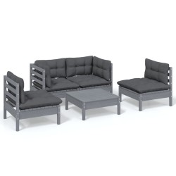 vidaXL Juego de muebles de jardín 5 pzas y cojines madera maciza pino