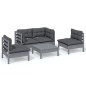 vidaXL Juego de muebles de jardín 5 pzas y cojines madera maciza pino