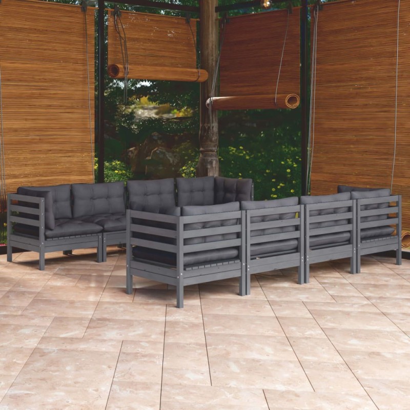 vidaXL Juego de muebles de jardín 9 pzas y cojines madera maciza pino vidaXL Juego de muebles de jardín 9 pzas y cojines madera maciza pino