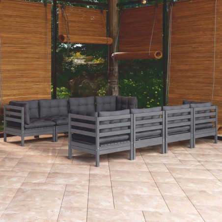 vidaXL Juego de muebles de jardín 9 pzas y cojines madera maciza pino