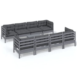 vidaXL Juego de muebles de jardín 9 pzas y cojines madera maciza pino