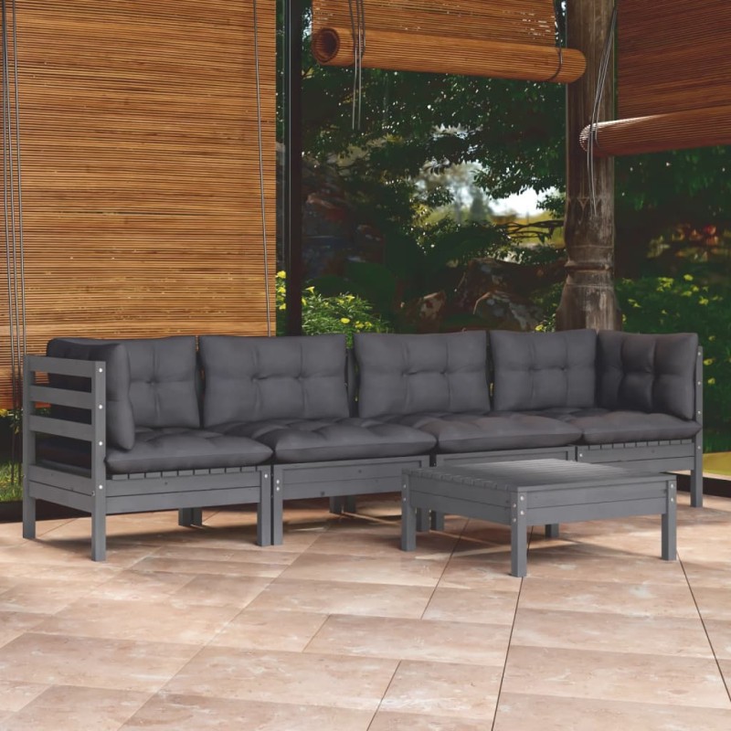 vidaXL Juego de muebles de jardín 5 pzas y cojines madera maciza pino vidaXL Juego de muebles de jardín 5 pzas y cojines madera maciza pino