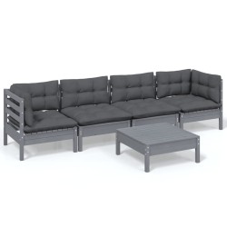 vidaXL Juego de muebles de jardín 5 pzas y cojines madera maciza pino