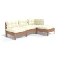 vidaXL Muebles de jardín 4 pzas y cojines madera de pino marrón miel vidaXL Muebles de jardín 4 pzas y cojines madera de pino marrón miel