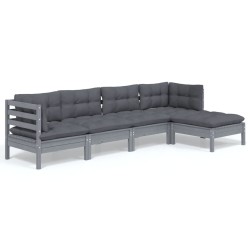 vidaXL Juego de muebles de jardín 5 pzas y cojines madera pino gris