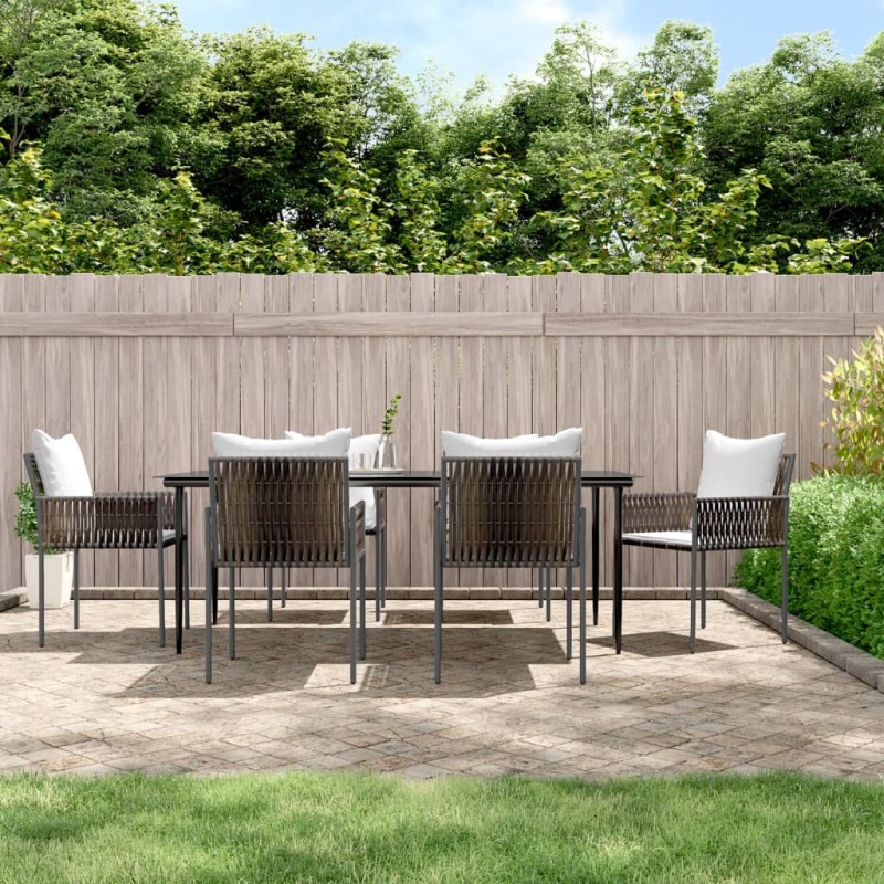 vidaXL Juego comedor jardín 7 piezas y cojines ratán sintético y acero vidaXL Juego comedor jardín 7 piezas y cojines ratán sintético y acero