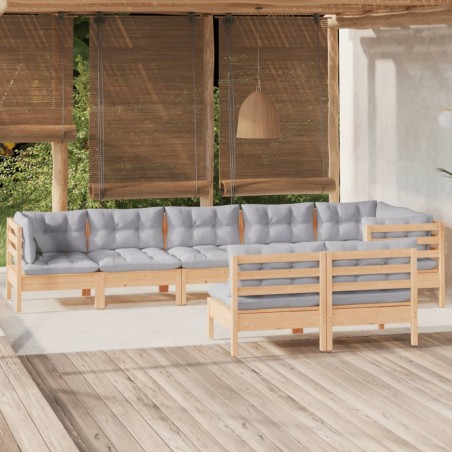 vidaXL Juego de muebles de jardín 8 pzas y cojines madera maciza pino