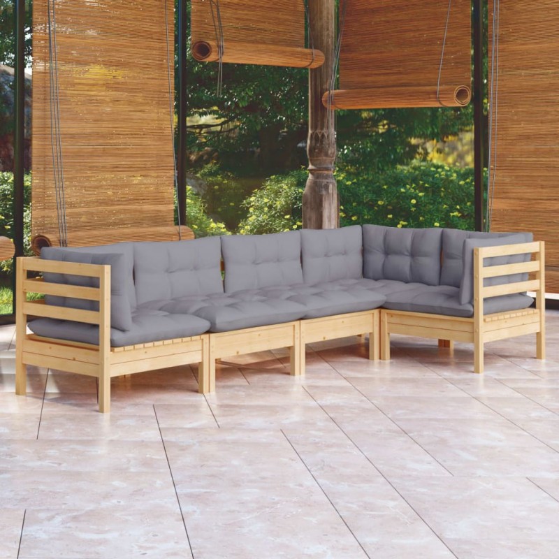 vidaXL Juego de muebles de jardín 5 pzas y cojines madera de pino
