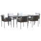 vidaXL Juego comedor jardín 7 piezas y cojines ratán sintético y acero vidaXL Juego comedor jardín 7 piezas y cojines ratán sintético y acero