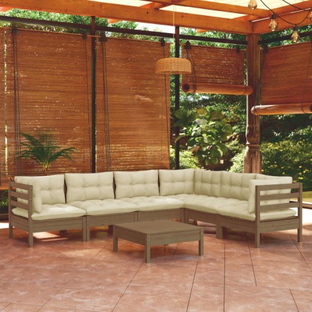 vidaXL Muebles de jardín 7 pzas y cojines madera de pino marrón miel