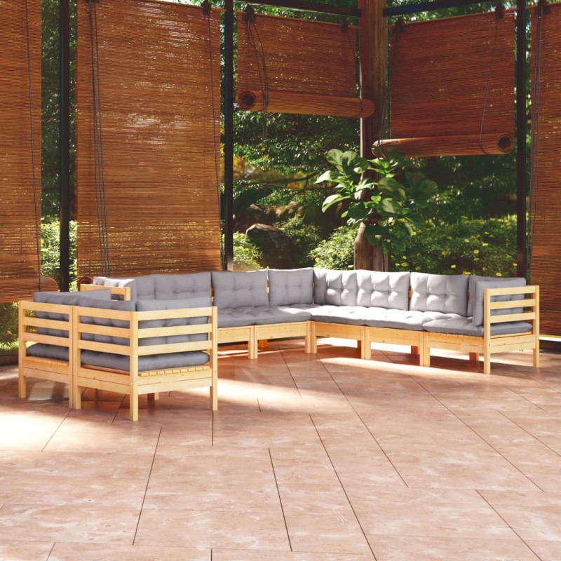vidaXL Juego de muebles de jardín 9 pzas y cojines madera maciza pino vidaXL Juego de muebles de jardín 9 pzas y cojines madera maciza pino