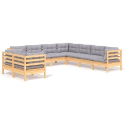vidaXL Juego de muebles de jardín 9 pzas y cojines madera maciza pino