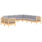 vidaXL Juego de muebles de jardín 9 pzas y cojines madera maciza pino vidaXL Juego de muebles de jardín 9 pzas y cojines madera maciza pino