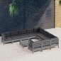 vidaXL Muebles de jardín 11 pzas y cojines gris madera de pino vidaXL Muebles de jardín 11 pzas y cojines gris madera de pino